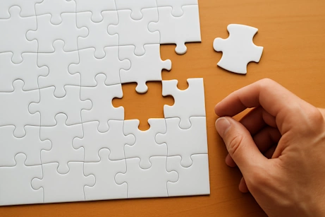 Puzzelstuk dat niet past in de puzzel, symbool voor jezelf kwijt zijn en zoeken naar vrijheid