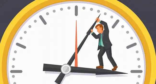klok-verzetten-winter-vermoeidheid Illustratie van een wekker waarvan iemand aan de wijzers draait, symbool voor de impact van het verzetten van de klok op je energie.