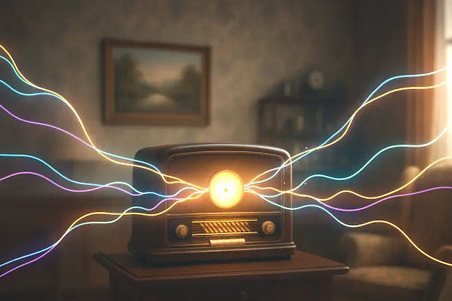 overprikkeling-radio-metafoor-jouw-eigen-veerkracht-mieke-loor Metafoor voor overprikkeling: oude radio waar te veel signalen tegelijk binnenkomen, ontworpen voor Jouw Eigen Veerkracht van Mieke Loor