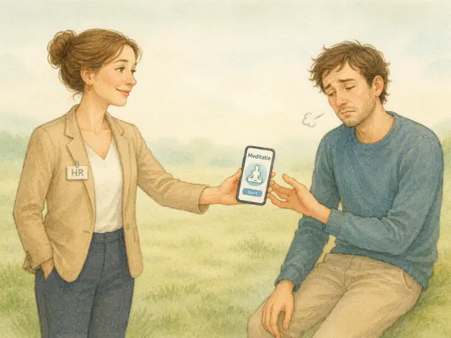 HR-medewerker biedt meditatie-app aan uitgeputte werknemer aan - Jouw Eigen Veerkracht Mieke Loor
